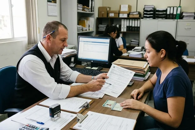 Profissional ajudando cliente com a transferência de veículo em Barretos.